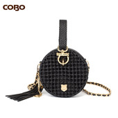 欧美时尚 COBO 羚羊真皮女包 头层牛皮手工编织包手提单肩包圆饼包
