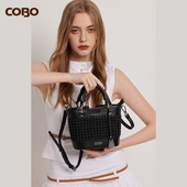 头层牛皮手工编织手拎斜挎时尚 COBO 蔻尔宝2023年秋冬新款 方形包