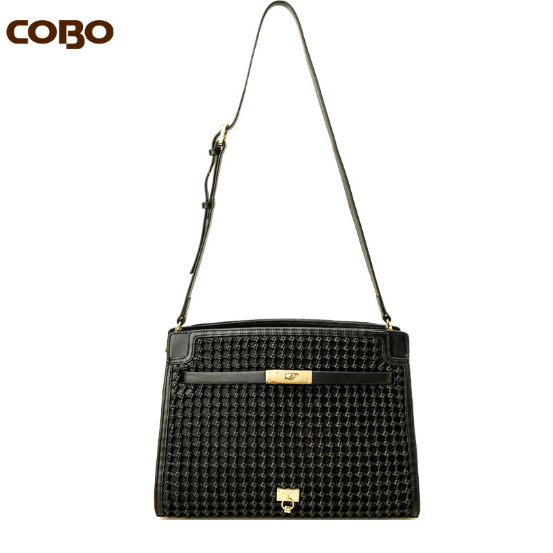 COBO/蔻尔宝手工编织百搭时尚休闲手提单肩包头层牛皮女包