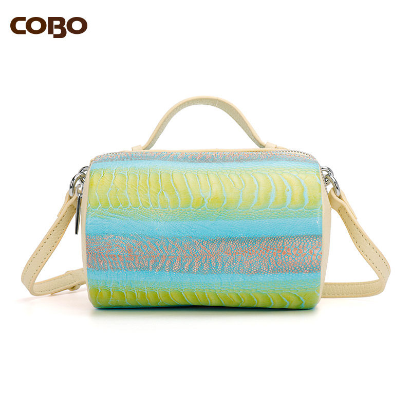 COBO/羚羊头层牛皮时尚撞色波士顿包枕头手提包2020单肩斜挎包女