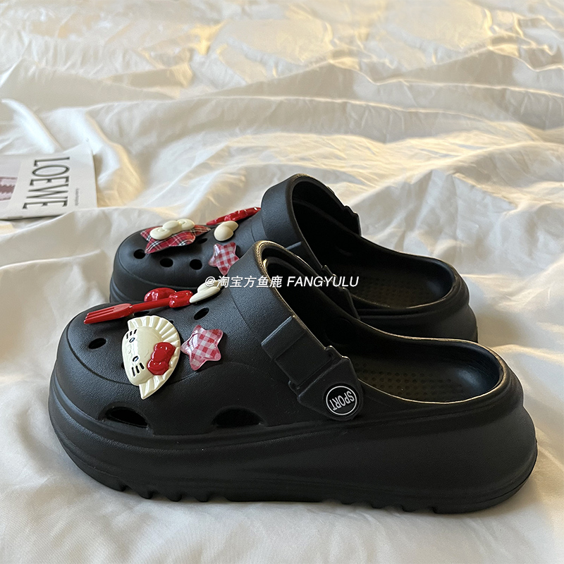 方鱼鹿diy小众厚底洞洞鞋女