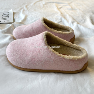 保暖毛毛拖鞋 方鱼鹿 韩版 女2024秋冬季 外穿 INS韩系街拍加绒勃肯鞋