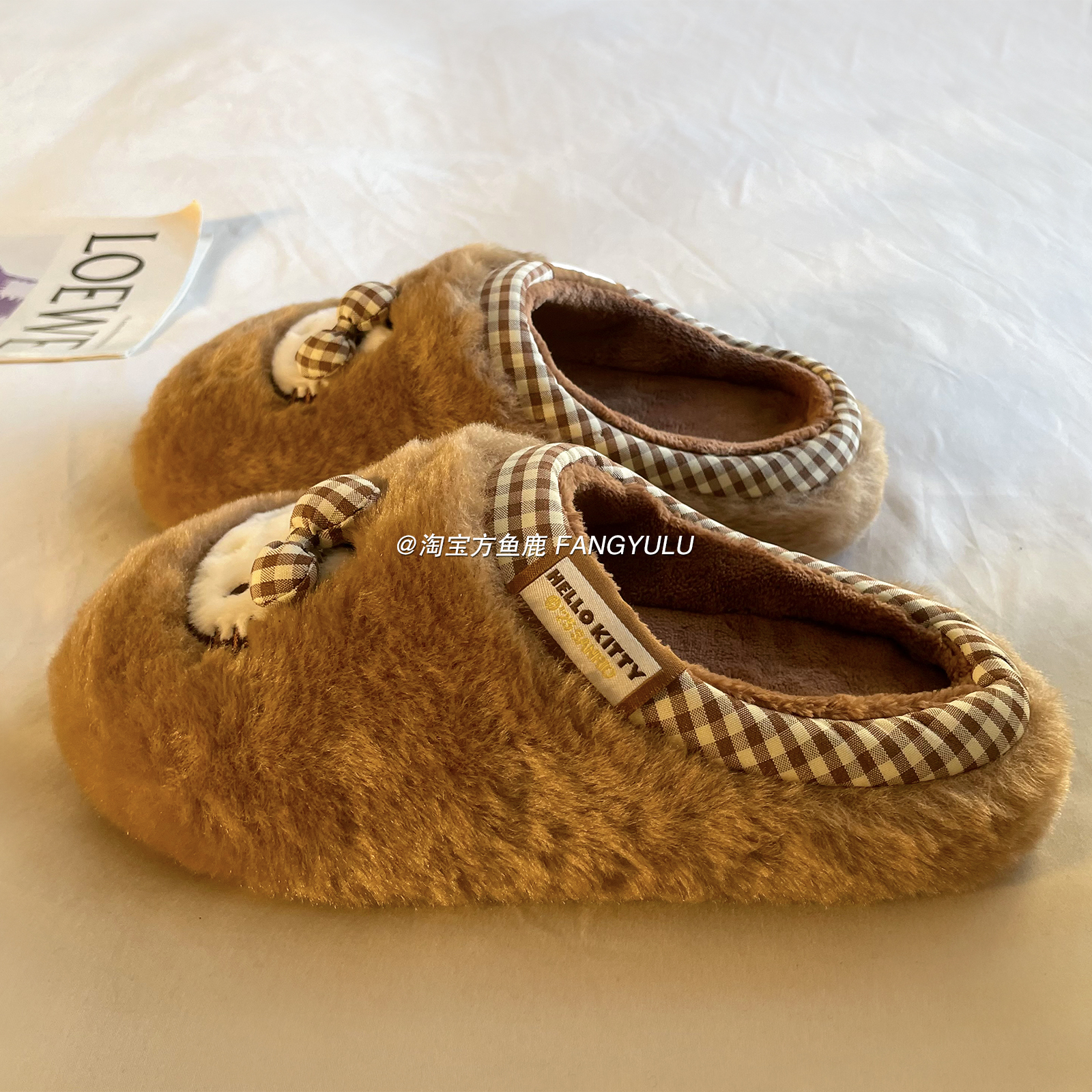 方鱼鹿 hellokitty毛绒棉拖鞋女2025秋冬居家防滑包头拖鞋可外穿