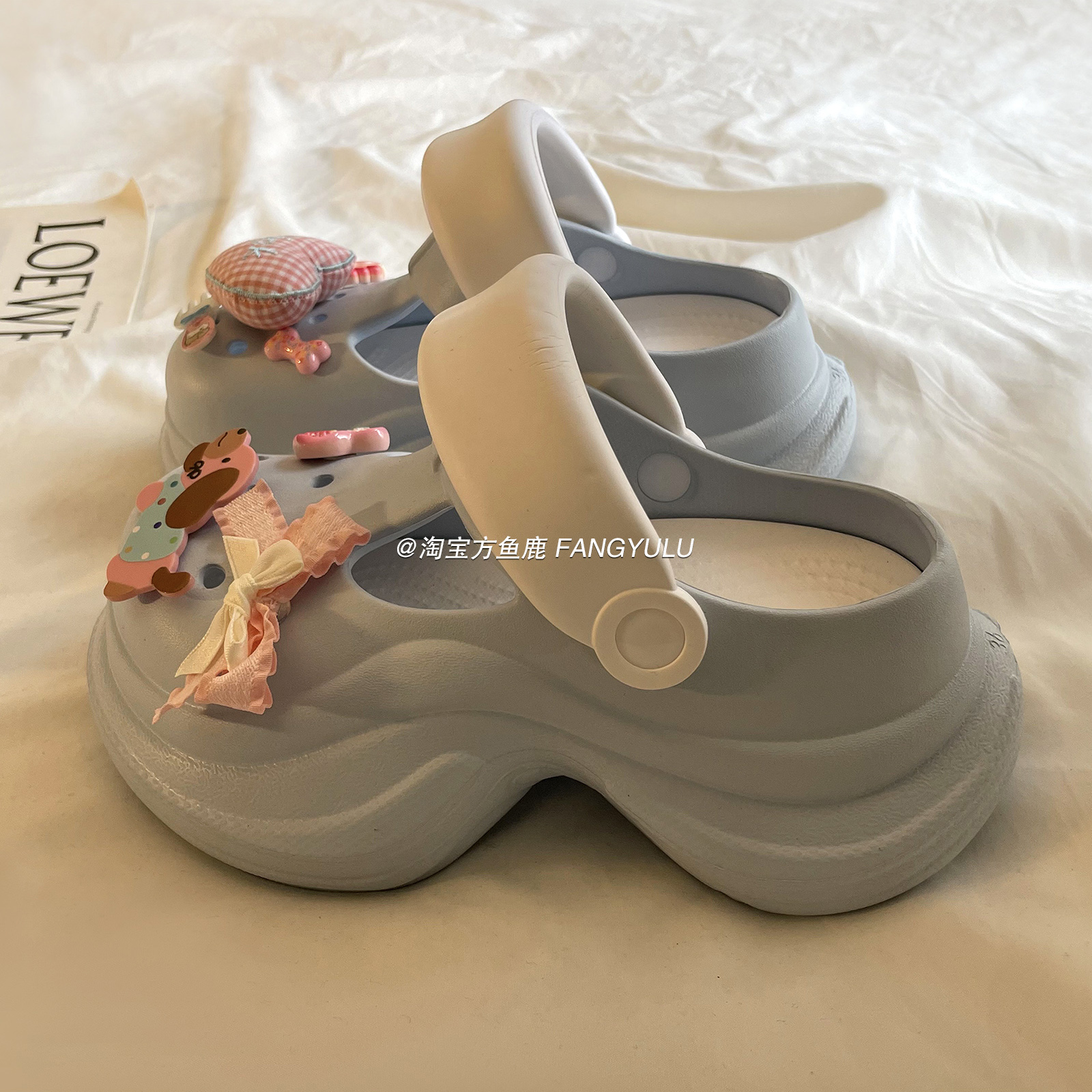 方鱼鹿 小众diy厚底洞洞鞋女2025新款松糕底沙滩防滑包头凉鞋ins