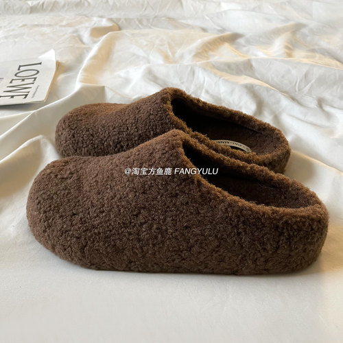 方鱼鹿 ins韩版懒人毛毛拖鞋女2025秋冬季保暖加绒包头半拖鞋外穿