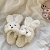 方鱼鹿 网红ins 女冬季 可爱小兔子毛毛拖鞋 女居家包头少女心棉拖鞋