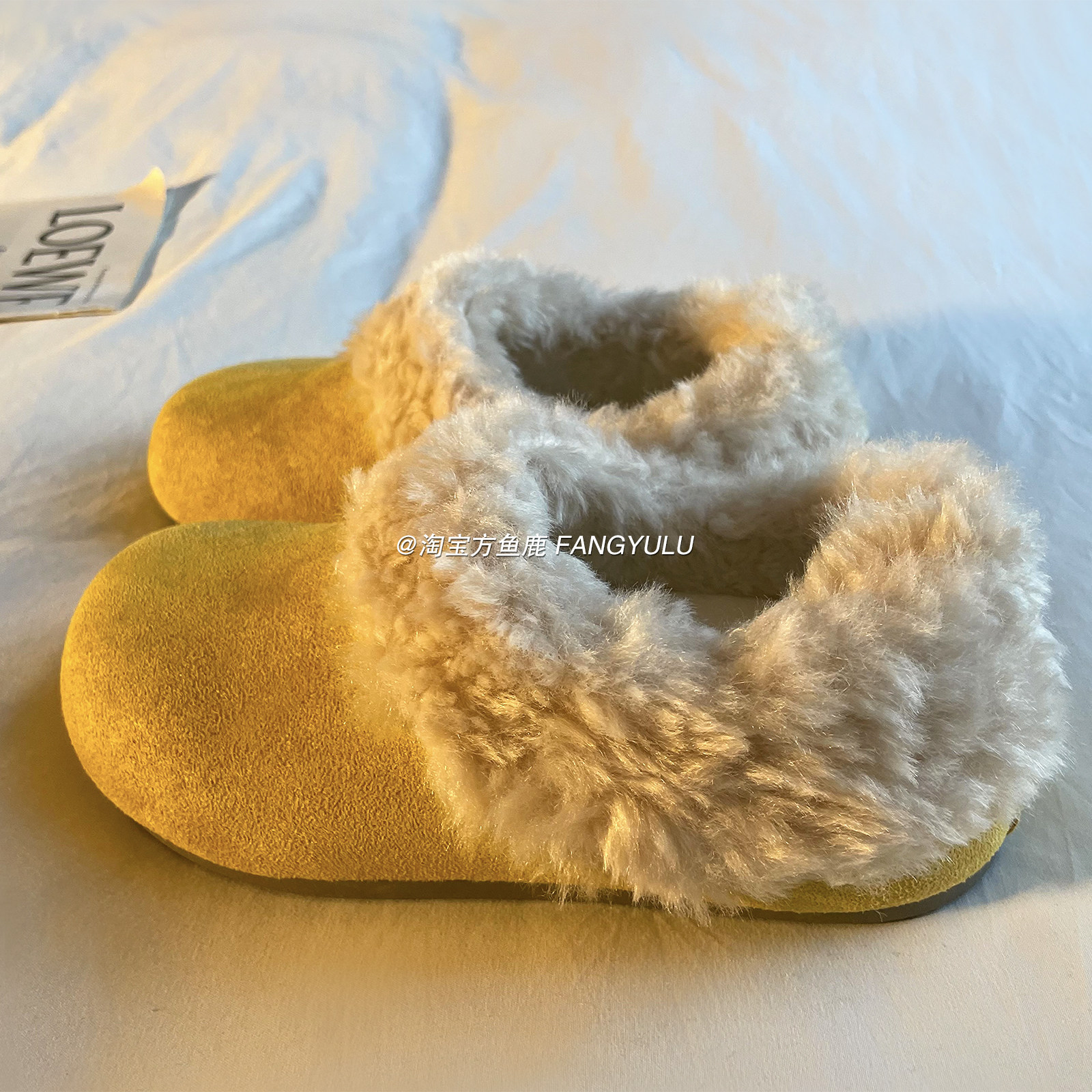 方鱼鹿 加绒保暖懒人毛毛鞋女款2025冬季一脚蹬鞋全包勃肯鞋棉鞋,女鞋,勃肯鞋/软木鞋,淘宝优惠券,粉丝福利购,淘宝优惠卷