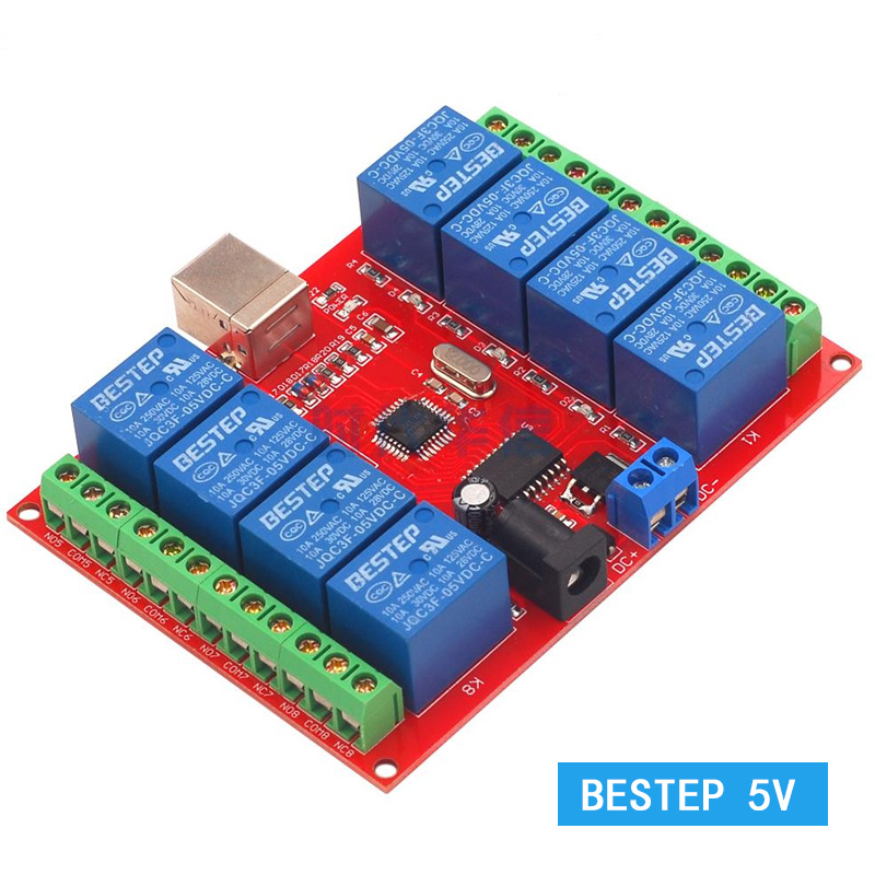 电脑控制继电器8路5V12V24V免驱智能PLC控制板开关USB继电器模块