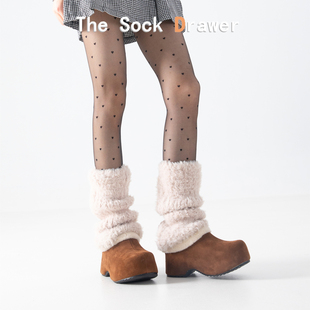 毛茸茸腿套女秋冬加厚加绒保暖y2k辣妹亚文化羊羔毛袜套配雪地靴