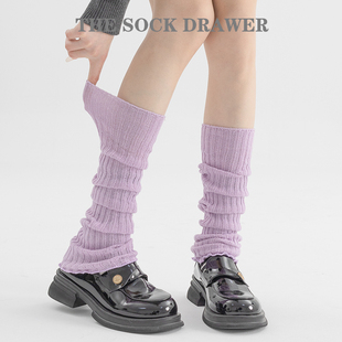袜子女袜套堆堆袜秋冬季 加厚保暖针织紫色腿套JK配靴子辣妹小腿袜