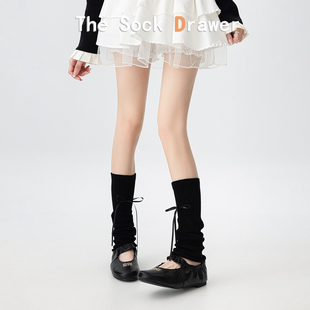 芭蕾风腿套日系jk堆堆袜女春夏季 蝴蝶结系带小腿袜套花边袜 薄款