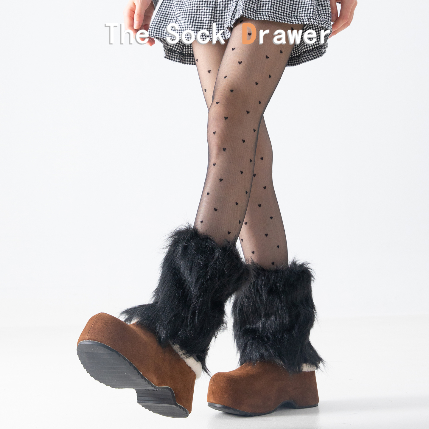 日系jk洛丽塔毛毛袜套配雪地靴女秋冬25cm辣妹亚文化y2k靴套腿套