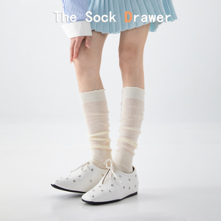 夏天外穿纯色显瘦抽条木耳边堆堆袜 奶白色花边叠穿小腿袜女生薄款