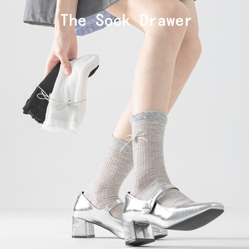 花边袜子女夏季薄款蝴蝶结袜子中筒ins潮堆堆袜配玛丽珍鞋的袜子