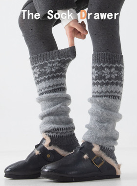 费尔岛羊毛袜套女冬天外穿保暖加厚防寒复古雪花长筒堆堆腿套韩版