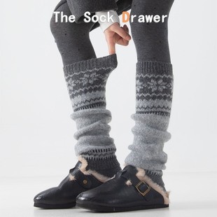 费尔岛羊毛袜套女冬天外穿保暖加厚防寒复古雪花长筒堆堆腿套韩版
