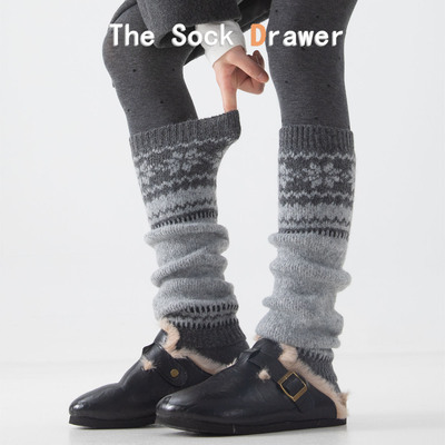 费尔岛羊毛袜套女冬天外穿保暖加厚防寒复古雪花长筒堆堆腿套韩版