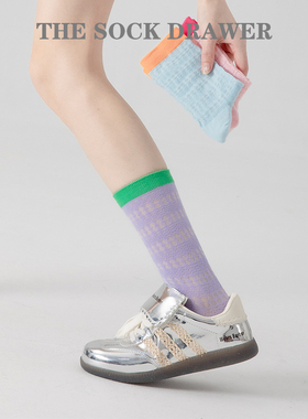 袜子女中筒夏天薄款镂空纯棉吸汗透气多巴胺紫色网眼搭配德训鞋