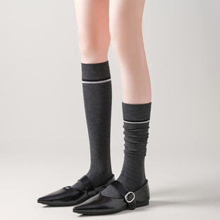 miu系芭蕾风微压显瘦小腿袜纯棉无骨堆堆袜 灰色长筒袜子女春秋款