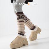卡其色羊毛针织袜套女冬季 保暖抗寒加厚堆堆袜韩版 复古长筒袜腿套