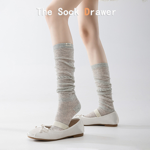 miu系芭蕾风小腿袜春夏天外穿薄网眼透气灰色袜子拼接网纱堆堆袜