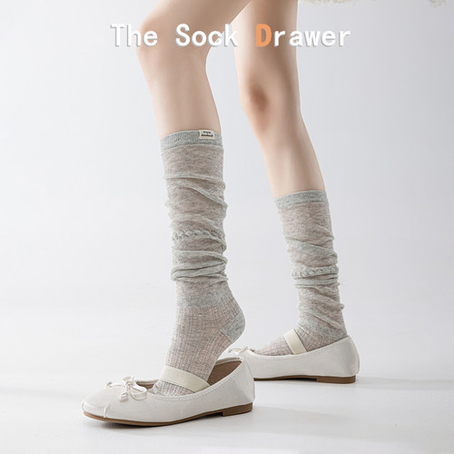 miu系芭蕾风小腿袜春夏天外穿薄网眼透气灰色袜子拼接网纱堆堆袜