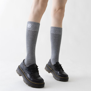 灰色袜子女春秋款 袜子美腿显瘦小腿袜 堆堆袜纯棉中长筒配小皮鞋