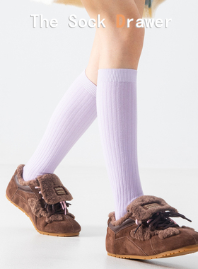 miu系芭蕾风小腿袜女秋紫色微压显瘦半腿长筒袜子配德训鞋的袜子