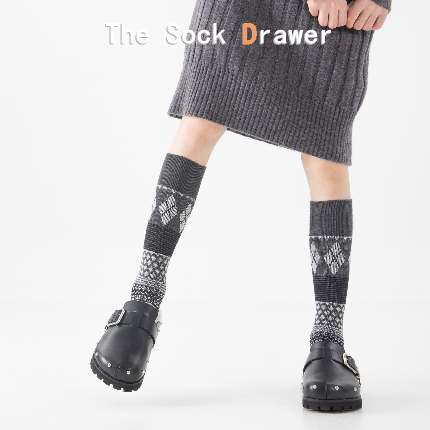灰色袜子女秋冬季新款双针双路及膝长筒堆堆袜复古菱形格小腿袜,女士内衣/男士内衣/家居服,中筒袜,淘宝优惠券,粉丝福利购,淘宝优惠卷