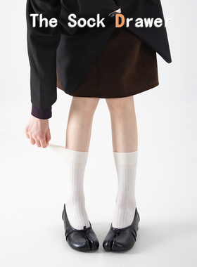 日系jk白色袜子女春夏季纯色竖纹坑条中筒堆堆袜分趾猪蹄木屐袜