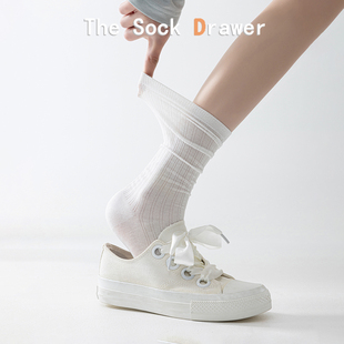 2026新款 白色薄款 中筒袜女士日系jk学院风堆堆袜配小白鞋 春夏季