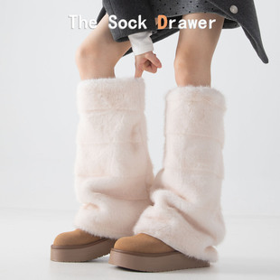 防下滑长筒袜套女宽松阔腿喇叭型毛绒叠穿仿皮草袜腿套加厚保暖