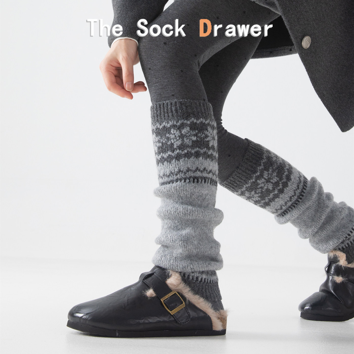 灰色打底裤袜套女士秋冬加厚保暖小腿袜腿套费尔岛学院风堆堆袜