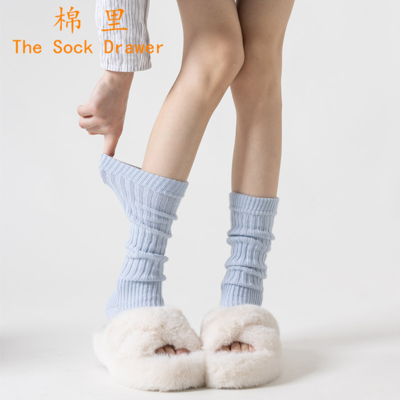 堆堆袜女秋冬款针织蓝色袜套长筒靴袜子中筒袜y2k踩脚腿套小腿袜