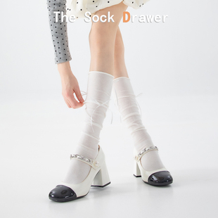 卷边少女感JK堆堆袜 Miu系千金风系带蝴蝶结小腿袜夏天外穿超薄款