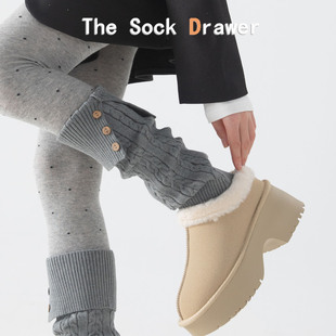 灰色堆堆袜配雪地靴腿套女秋冬加厚保暖日系y2k辣妹纽扣麻花袜套