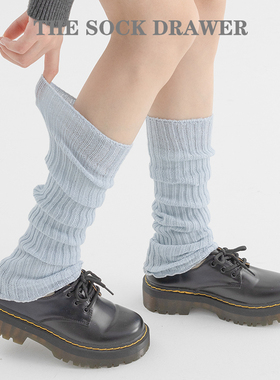 蓝色堆堆袜套保暖袜女辣妹y2k小腿袜秋冬针织格雷系腿套配乐福鞋