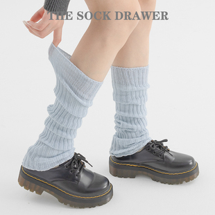 蓝色堆堆袜套保暖袜女辣妹y2k小腿袜秋冬针织格雷系腿套配乐福鞋