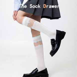 蕾丝花边小腿袜女春夏季 白色Lolita及膝高筒袜日系jk长袜配小皮鞋