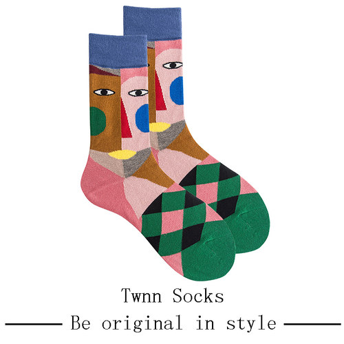 twnn抽象系列情侣款创意中筒袜