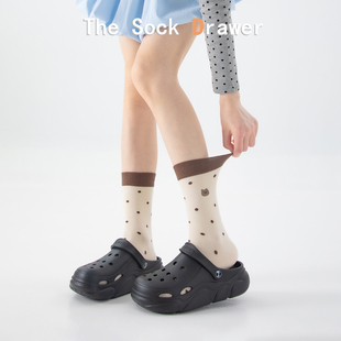 洞洞鞋 撞色松口卡通刺绣中筒袜女生夏季 薄款 波点棉袜子 袜子韩版