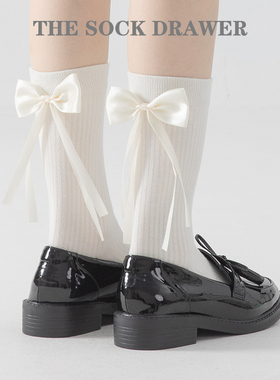 洛丽塔jk飘带蝴蝶结袜子女夏季薄款白色中筒袜纯棉配小皮鞋的袜子