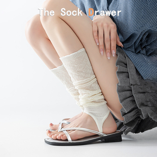 miu系芭蕾风小腿袜套女夏季 白色脚踩堆堆袜腿套网眼透气脚套 薄款