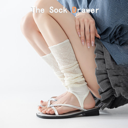 miu系芭蕾风小腿袜套女夏季薄款白色脚踩堆堆袜腿套网眼透气脚套