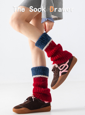 冬天外穿保暖袜套女加厚撞色翻边小腿套针织羊毛秋冬堆堆袜腿套