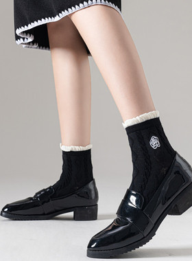 小香风 l 黑色袜子花边泡泡口短袜女春夏中筒袜搭配小皮鞋的袜子