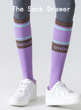 强力瘦腿压力袜紫色字母专业运动小腿袜子骑行跑步羽毛球网球袜子