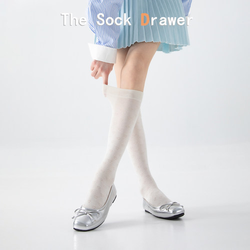 miu系芭蕾风小腿袜女士白色镂空爱心网眼堆堆袜微压显瘦长筒袜子