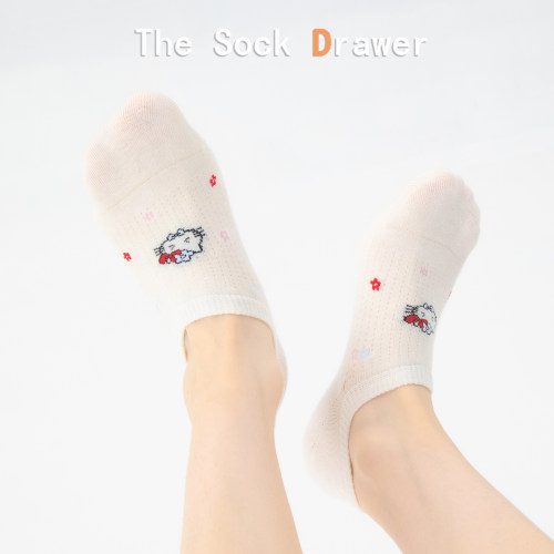 日系浅口船袜女夏季薄款网眼透气防滑硅胶不掉跟HelloKitty隐形袜