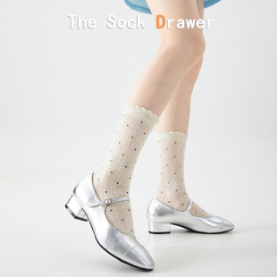 中筒袜配玛丽珍鞋 圆点长袜 网眼透气薄款 miu系花边袜子女士春夏季